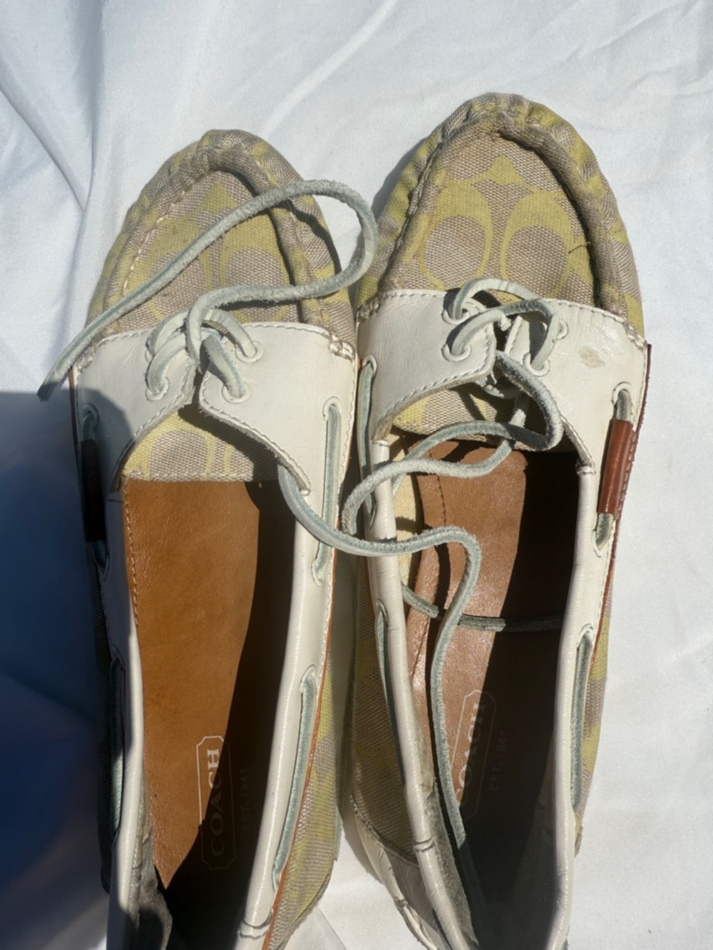 Coach Canvas Boat Shoes in Khaki, Cream, and Brown